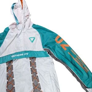 Switch Windbreaker Jacket Mens S White Teal Anorak Hooded Streetwear